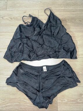 Victoria's Secret Black Satin Spaghetti Strap Cami & Shorts Set